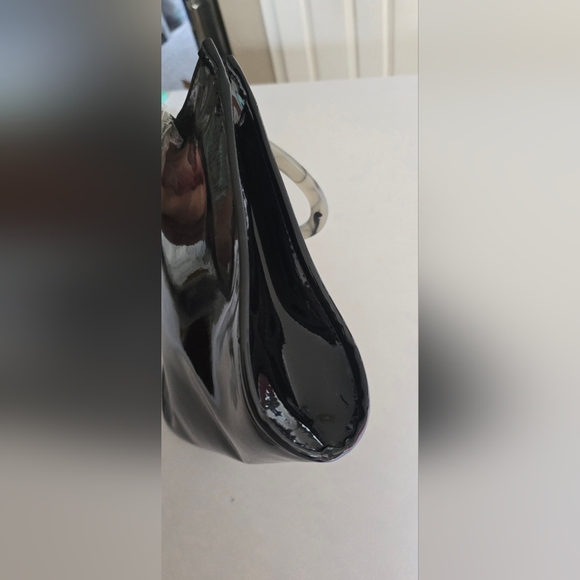 Neiman Marcus VINTAGE Purse Black Patent Vinyl Lucite Double Handle Tote Bag - Picture 6 of 11